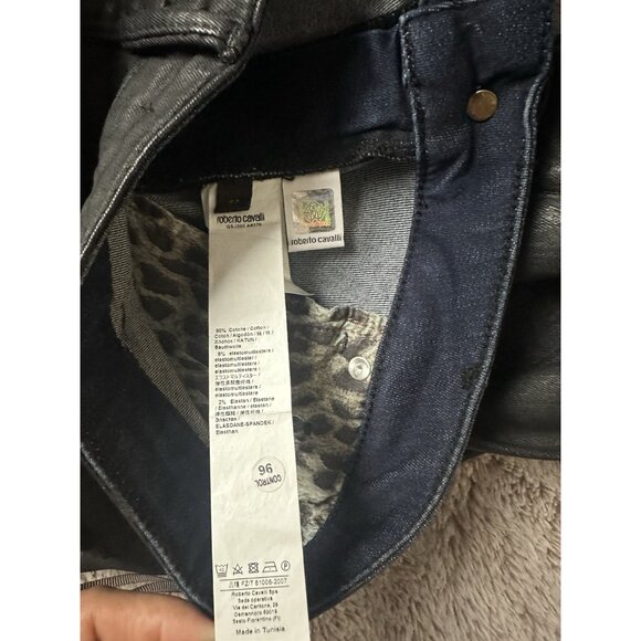 Roberto Cavalli Women's Size 42 Skinny Fit Coated Jeans Pants Mid Rise Black New - Picture 11 of 16
